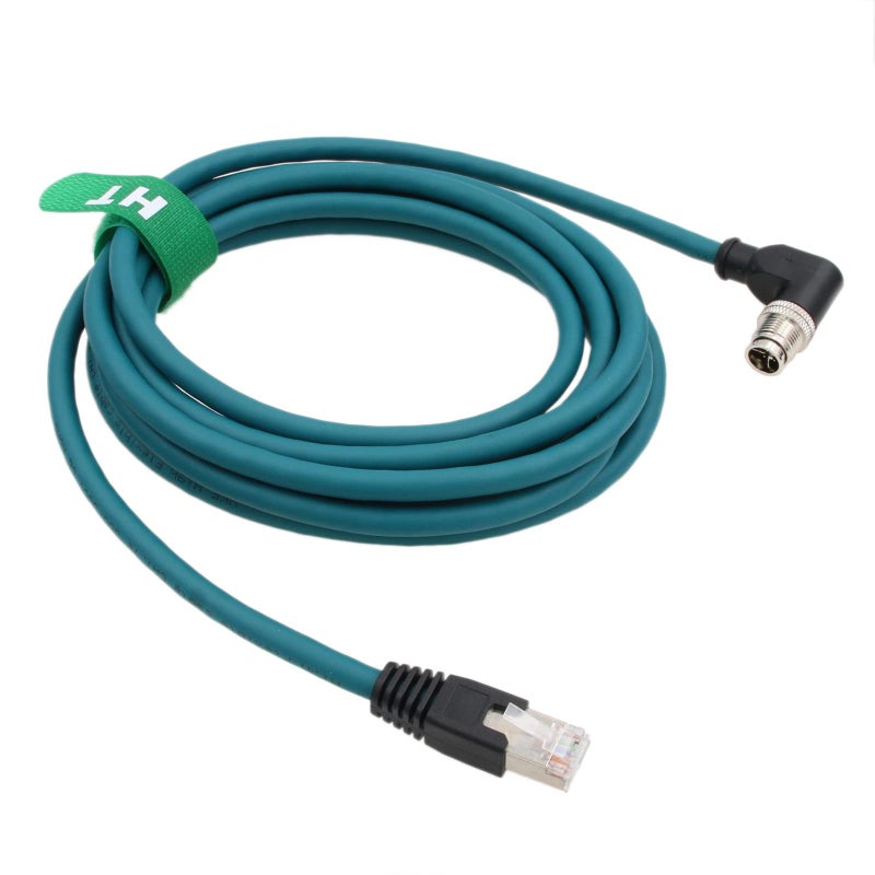 HangTon Ethernet Cable for Keyence IV3 SR5000 Cognex DataMan 260 280 380 370 470 580 Barcode Reader Sensor, 8 Pin X-Coded Angled M12 to RJ45 Shielded 3m - Image 1
